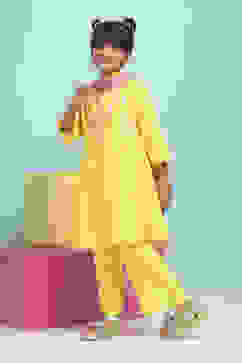 Yellow Cotton Solid A-Line Suit Set image number 3