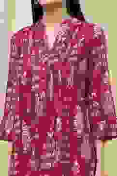Pink Cotton Printed A-Line Kurta image number 1