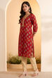 Navy Poly Viscose Straight Kurta image number 3