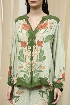 Green Viscose Blend Straight Printed Fusion Set image number 1