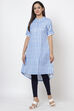 Blue Cotton Linen Printed Kurta image number 2