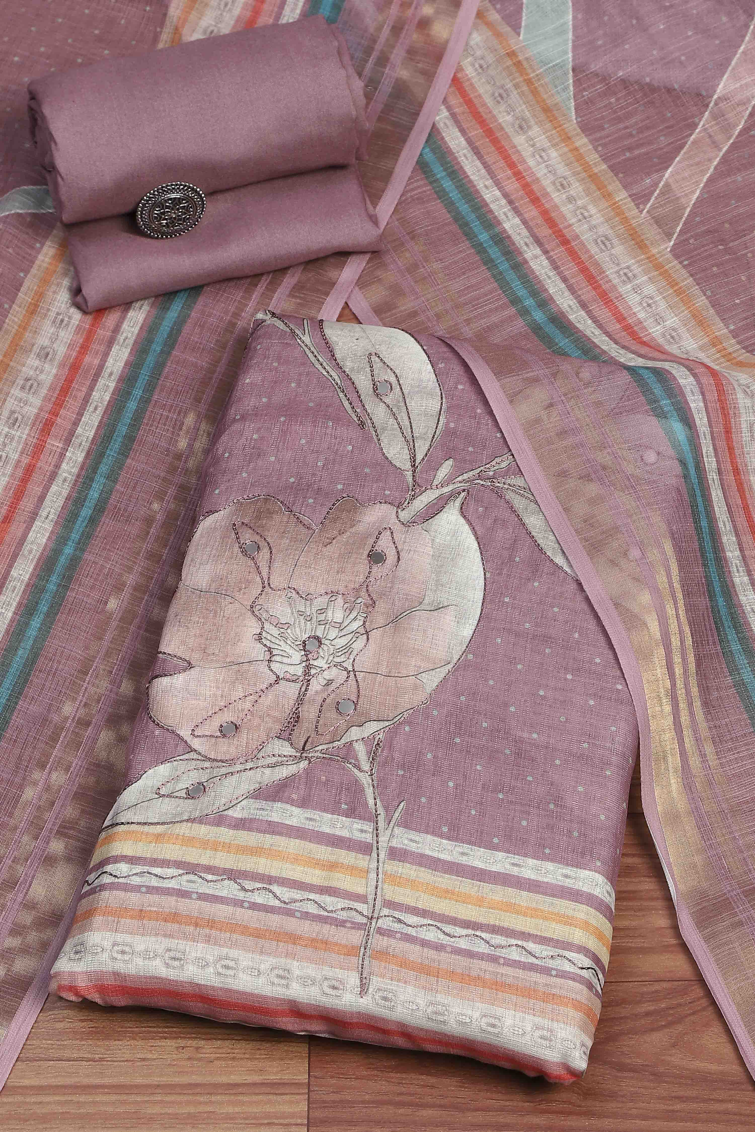 Green Linen Unstitched Suit Set image number 0