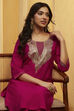 Pink Embellished Yoke Straight Kurta image number 1
