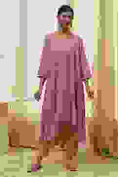 Dull Pink Printed Asymmetric Kurta image number 5