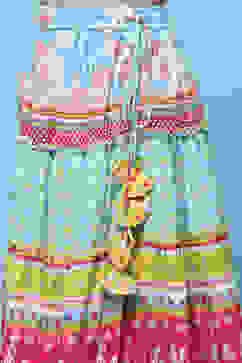 Yellow Cotton Strappy Top With Tiered Lehenga & Net Dupatta image number 2