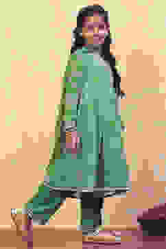 Green Georgette Bandhani Printed Angrakha Suit Set image number 5