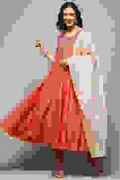 Orange Embroidered Detail Festive Anarkali Suit Set image number 0