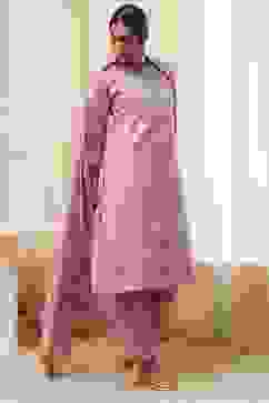 Powder Pink Embroidered Straight Suit Set image number 4