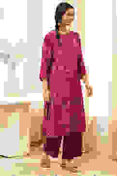 Burgundy Crepe Printed Straight Kurta Set image number 5