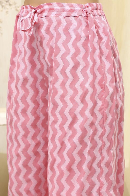 Pink Cotton Screen Print Unstitched Suit Set image number 3