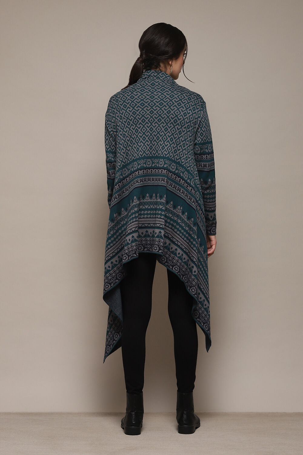 Teal Blue Acrylic Straight Yarndyed Sweater image number 5