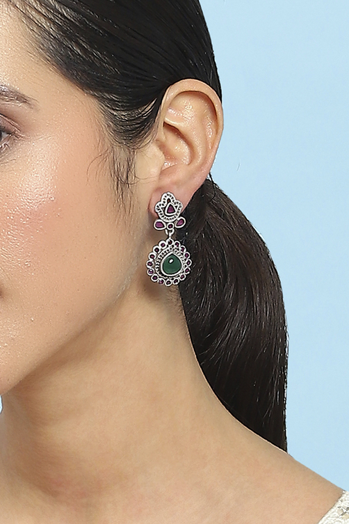 Pink Green Brass Drop & Danglers image number 1