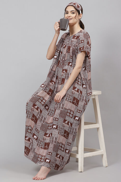 Brown Straight Viscose Printed Sleepwear image number 0