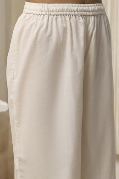 Off-White Cotton Printed Gathered Suit Set image number 2