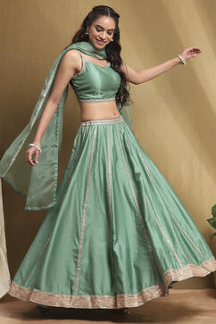 Sea Green Chanderi Silk Lehenga Set image number 5