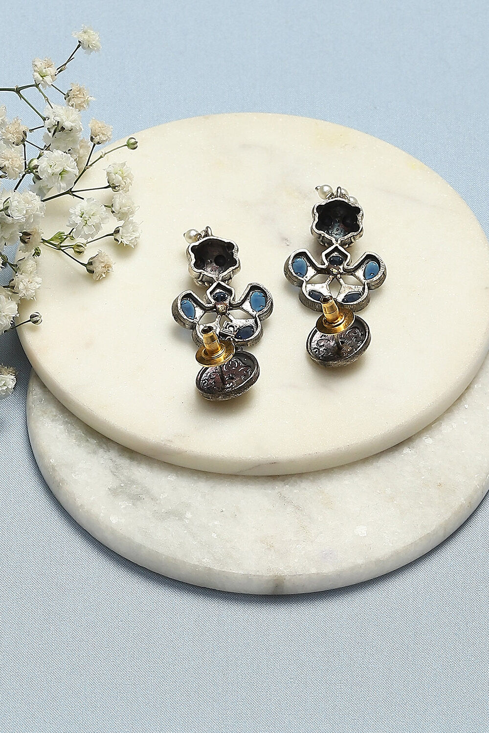 Oxidised Blue Brass Earrings image number 2