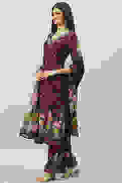 Wine Rayon Printed Straight Pant Kurta Palazzo Suit Set image number 5