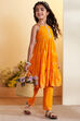 Orange Printed Cotton Tiered Kurta Set