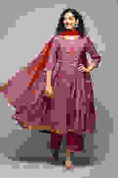 Red Poly Viscose Anarkali Kurta Palazzo Suit Set image number 0