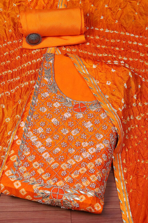 Orange Silk Blend Unstitched Suit set image number 0