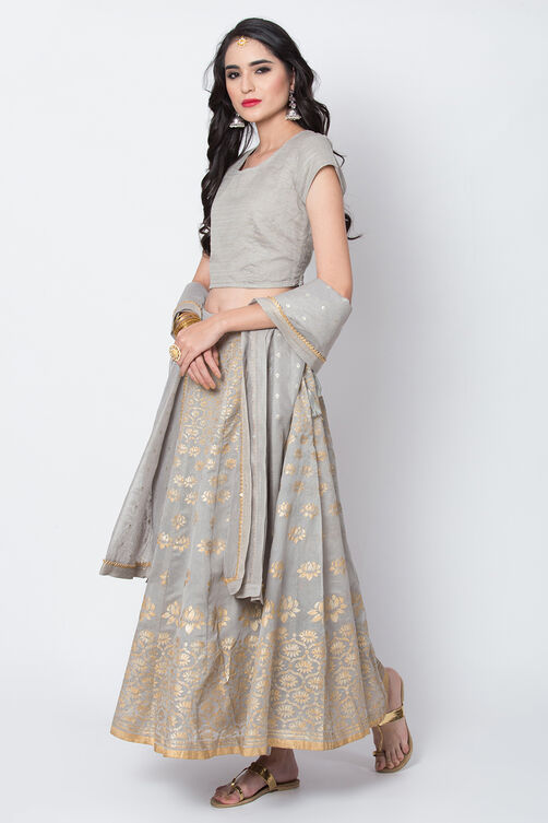 Grey Poly Cotton Lehenga Set image number 4