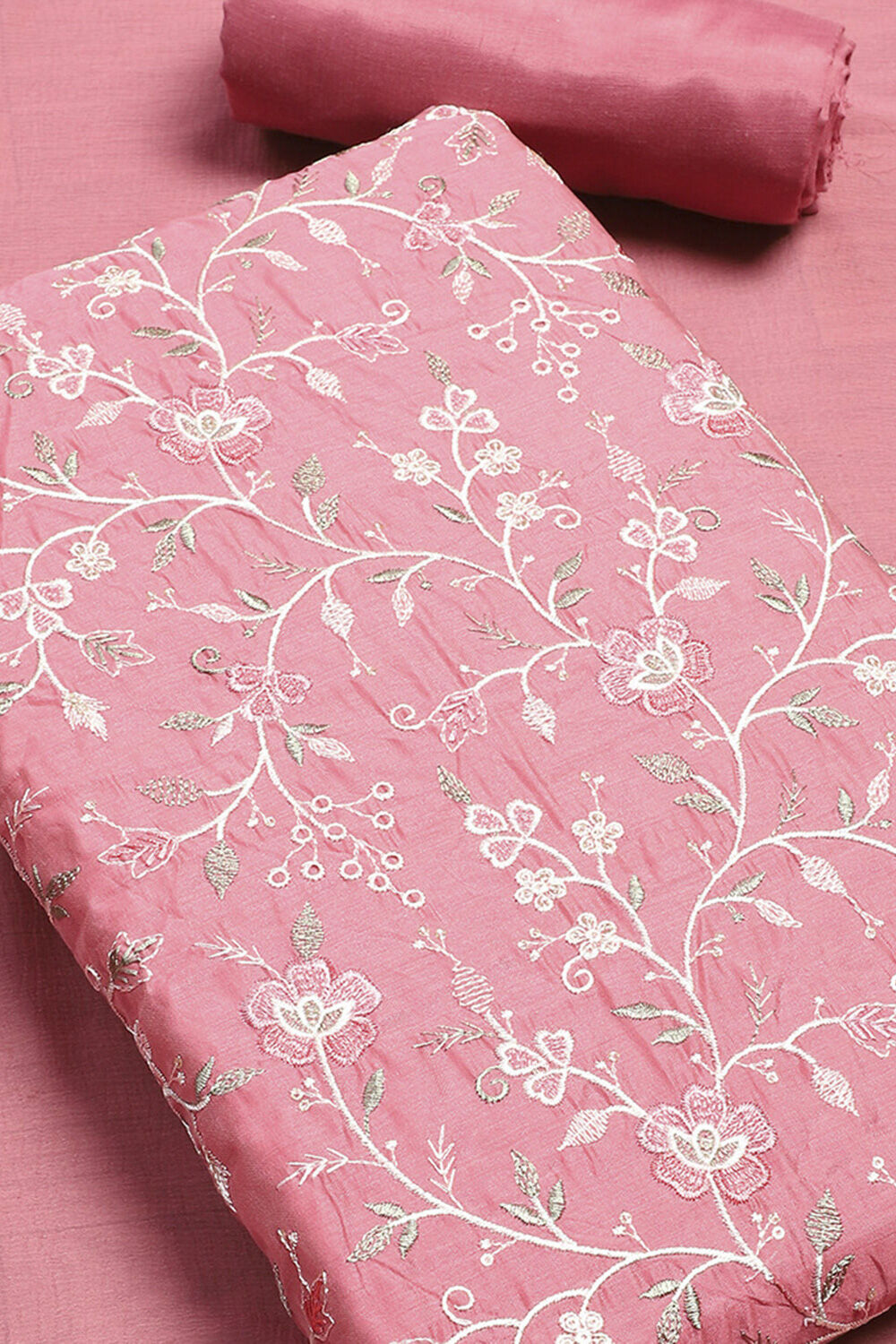 Pink Chanderi Blend Unstitched Suit Set image number 4