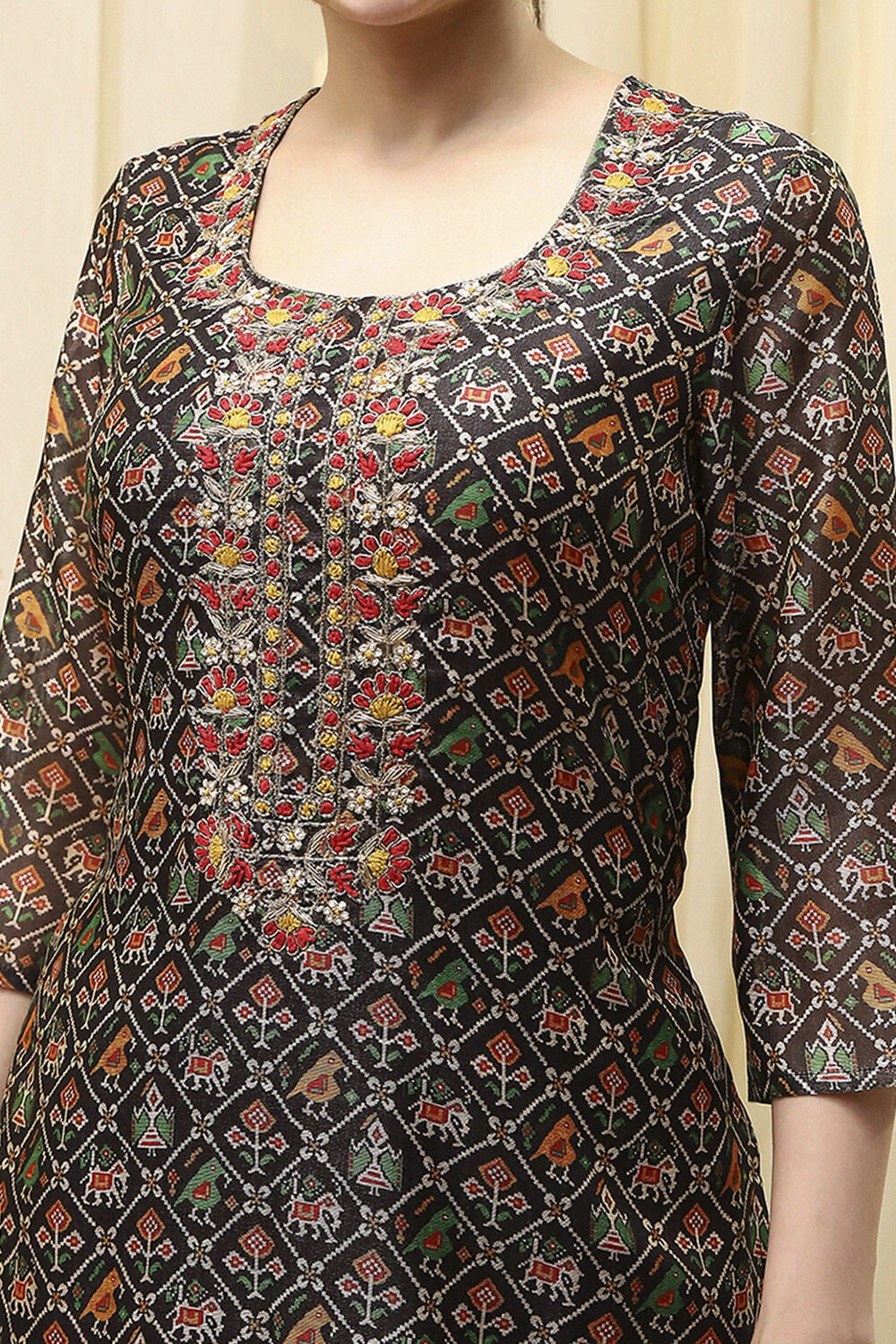 Black Tissue Machine Embroidered Unstitched Suit Set image number 2