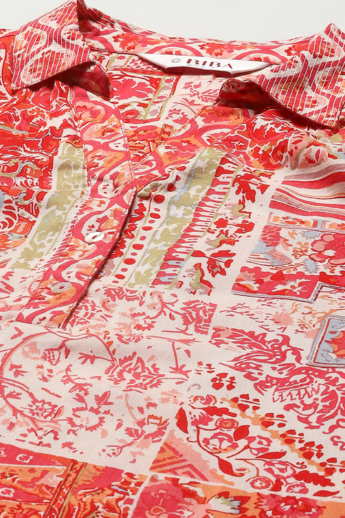 Fuchsia Viscose Straight Printed Short Kurta image number 1