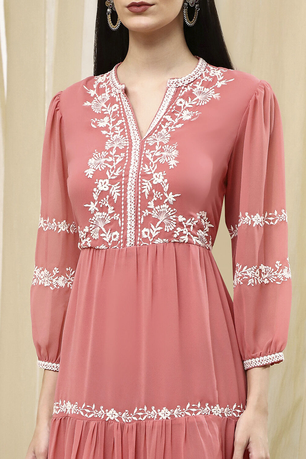 Light Pink Embroidered Tiered Dress image number 1