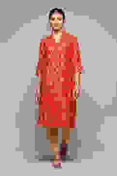 Red Poly Viscose Straight Printed Kurta image number 5