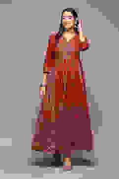Red Cotton Flared Printed Dress image number 2