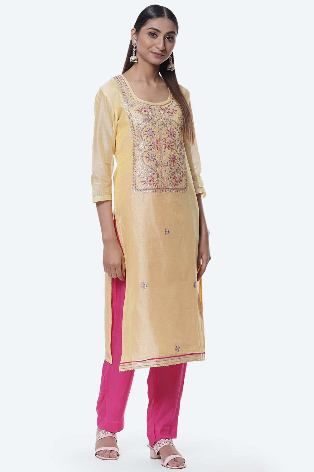 Beige Cotton Blend Hand Embroidered Unstitched Suit Set image number 2