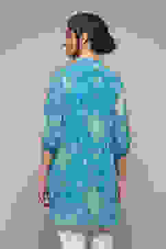 Turquoise Poly Georgette Straight Printed Kurta image number 5