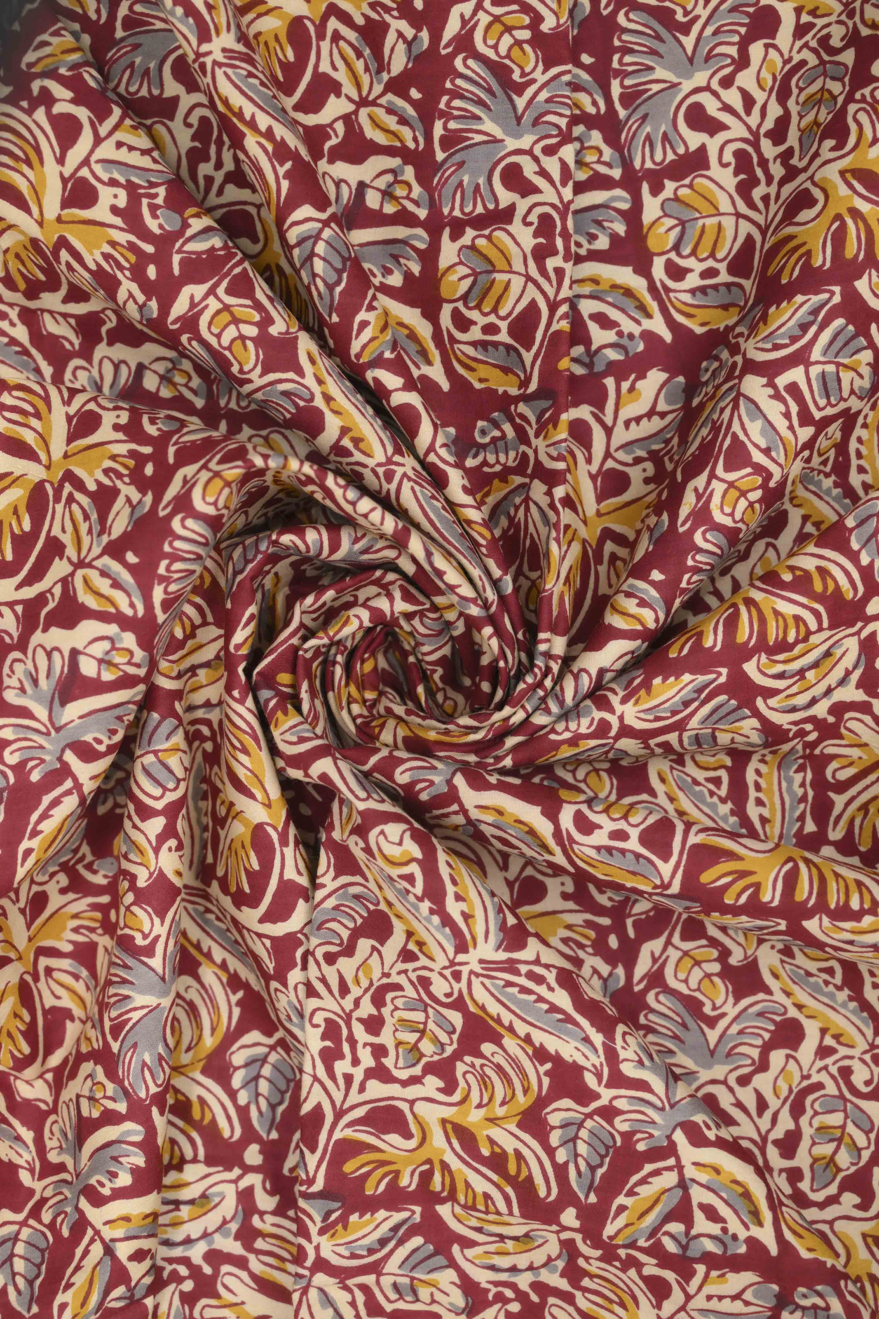 Maroon Cotton Printed Unstitched Suit Set image number 2