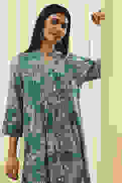 Teal LIVA Straight Printed Kurta image number 1