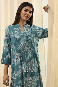 Teal LIVA Straight Printed Kurta image number 1