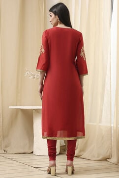 Red Poly Chanderi Fitted Suit Set image number 5