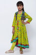 Lime Green Cotton Asymmetric Kurta Churidar Suit Set image number 2