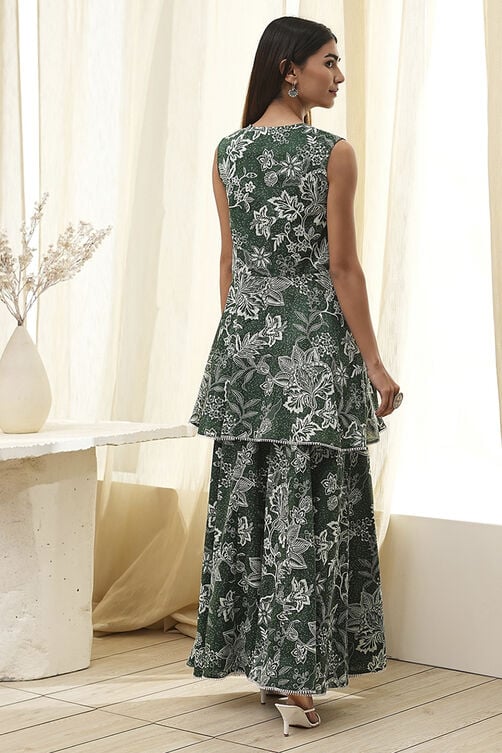 Green Cotton Floral Peplum Suit Set image number 4