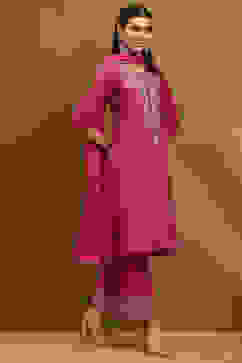 Fuchsia Embroidered Kalidar Suit Set image number 5