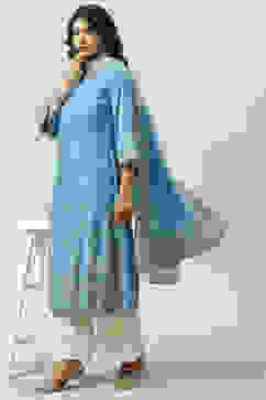 Blue LIVA Straight Kurta Palazzo Suit Set image number 7