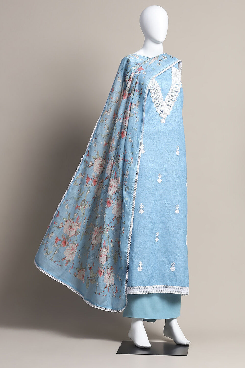 Salmon Pink Linen Digital Print Unstitched Suit Set image number 0