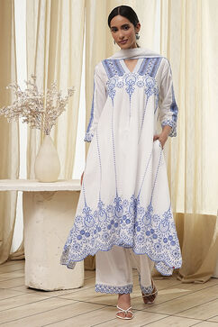 White and Blue Cotton Asymmetric Suit Set image number 6
