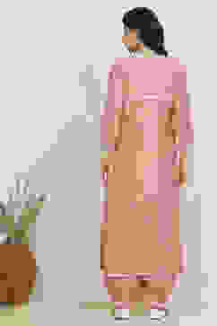 Peach-Pink Modal Machine Embroidered Unstitched Suit Set image number 5