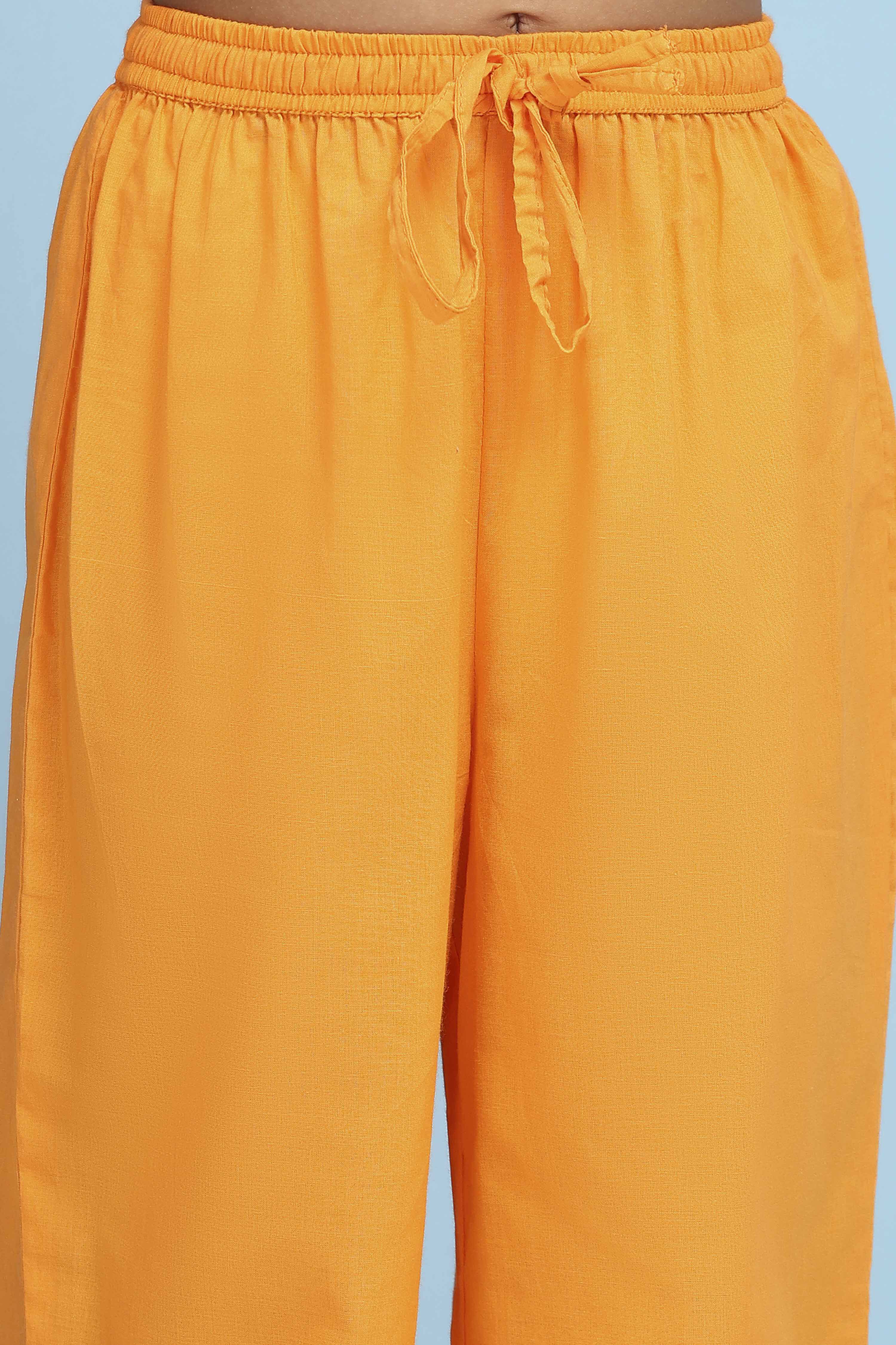 Orange Cotton Printed Straight Suit Set image number 2