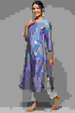 Blue Viscose Straight Printed Kurta image number 2