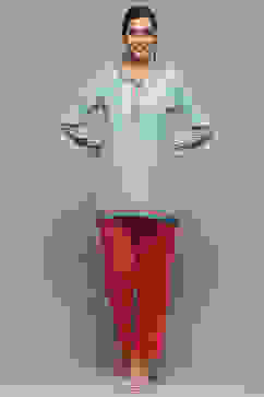 Blue Pink Polyester Straight Kurti image number 0