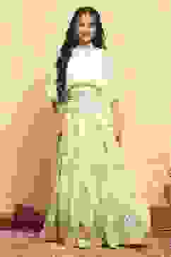 Neutral Polyester Embroidered Kalidar Lehenga Set image number 6