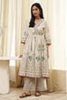 Beige and Green Cotton Angrakha Anarkali Kurta Set image number 6
