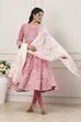 Pink Cotton Ethnic Motif Printed Anarkali Suit Set